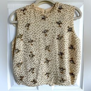 1950s Knitted Sleeveless Handbeaded Sweater/lined/ zipper back
